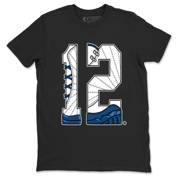 Number 12 sneaker match t-shirt styled to complete your fit with the Air Jordan 12 French Blue sneakers, graphic shirts in Black 2.