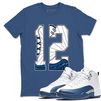 Number 12 sneaker match t-shirt styled to complete your fit with the Air Jordan 12 French Blue sneakers, graphic shirts in Denim Blue 1.