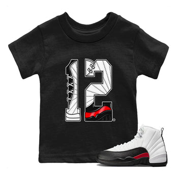 Air Jordan 12 Retro Taxi Flip shirts to match jordans Number 12 sneaker match tees 12s Red Taxi SNRT sneaker release tees baby toddler Black 1 cotton Shirt