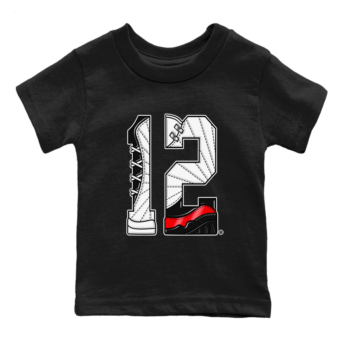 Air Jordan 12 Retro Taxi Flip shirts to match jordans Number 12 sneaker match tees 12s Red Taxi SNRT sneaker release tees baby toddler Black 2 cotton Shirt