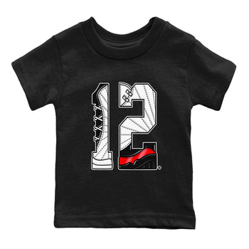 Air Jordan 12 Retro Taxi Flip shirts to match jordans Number 12 sneaker match tees 12s Red Taxi SNRT sneaker release tees baby toddler Black 2 cotton Shirt
