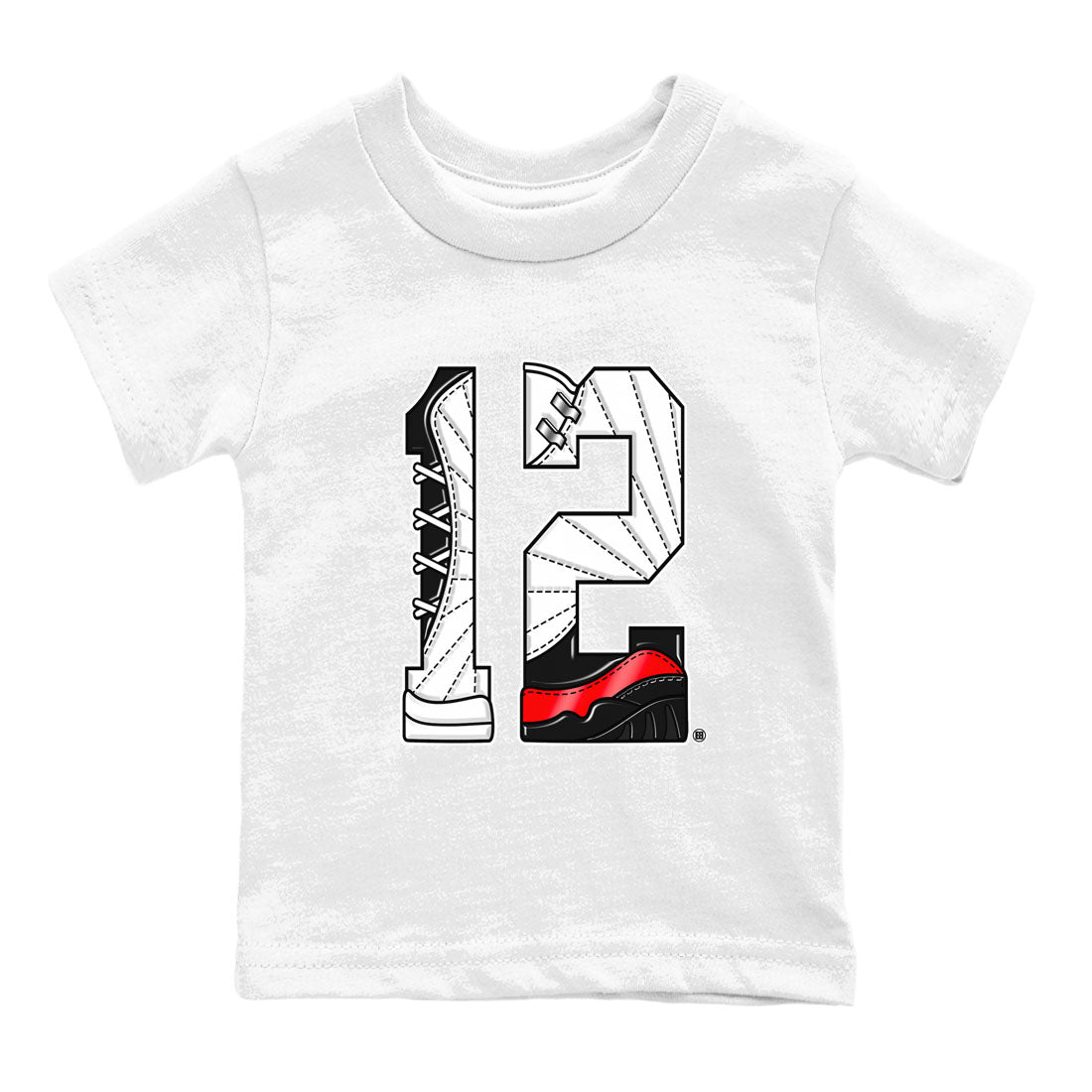 Air Jordan 12 Retro Taxi Flip shirts to match jordans Number 12 sneaker match tees 12s Red Taxi SNRT sneaker release tees baby toddler White 2 cotton Shirt