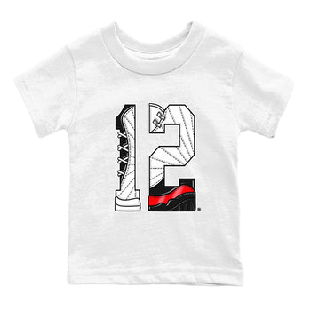 Air Jordan 12 Retro Taxi Flip shirts to match jordans Number 12 sneaker match tees 12s Red Taxi SNRT sneaker release tees baby toddler White 2 cotton Shirt