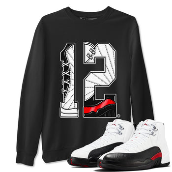Air Jordan 12 Retro Taxi Flip shirts to match jordans Number 12 sneaker match tees 12s Red Taxi SNRT sneaker release Tees unisex cotton Black 1 crew neck shirt