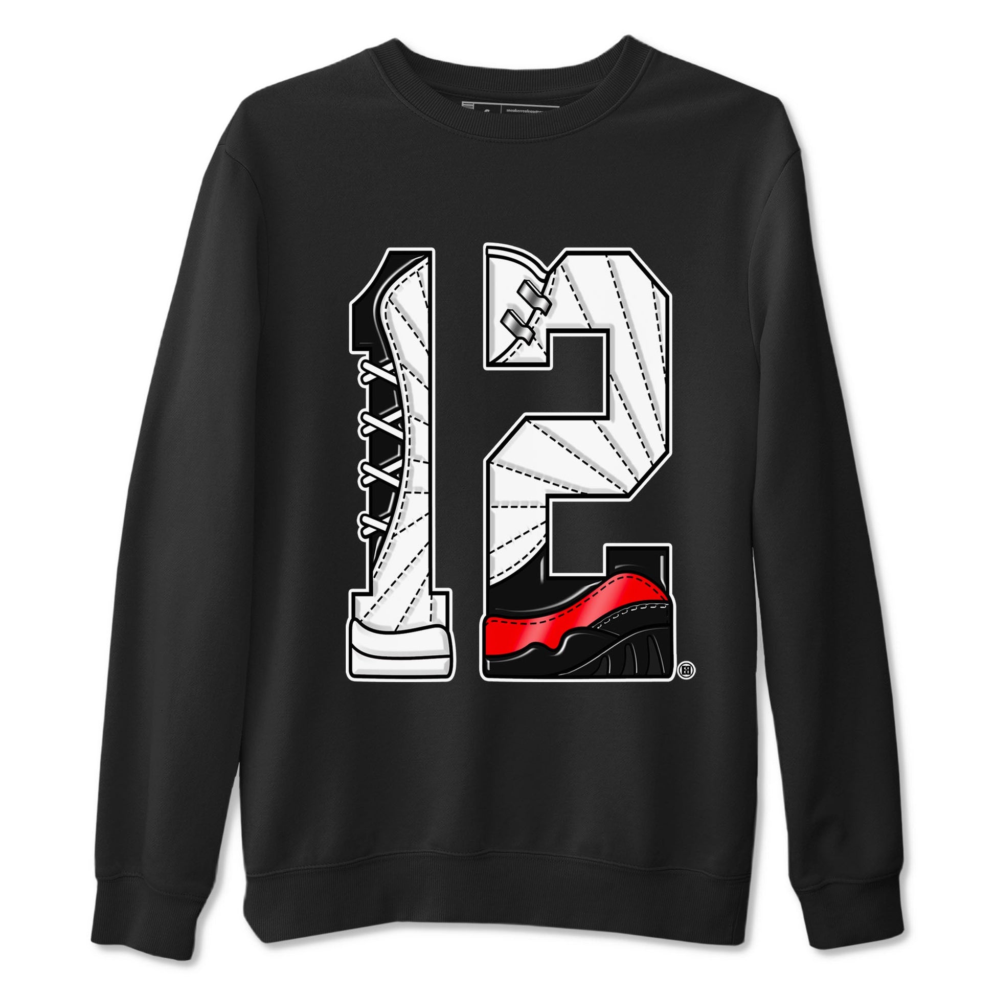 Air Jordan 12 Retro Taxi Flip shirts to match jordans Number 12 sneaker match tees 12s Red Taxi SNRT sneaker release Tees unisex cotton Black 2 crew neck shirt