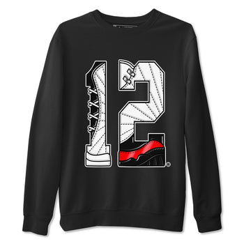 Air Jordan 12 Retro Taxi Flip shirts to match jordans Number 12 sneaker match tees 12s Red Taxi SNRT sneaker release Tees unisex cotton Black 2 crew neck shirt
