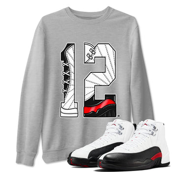 Air Jordan 12 Retro Taxi Flip shirts to match jordans Number 12 sneaker match tees 12s Red Taxi SNRT sneaker release Tees unisex cotton Heather Grey 1 crew neck shirt