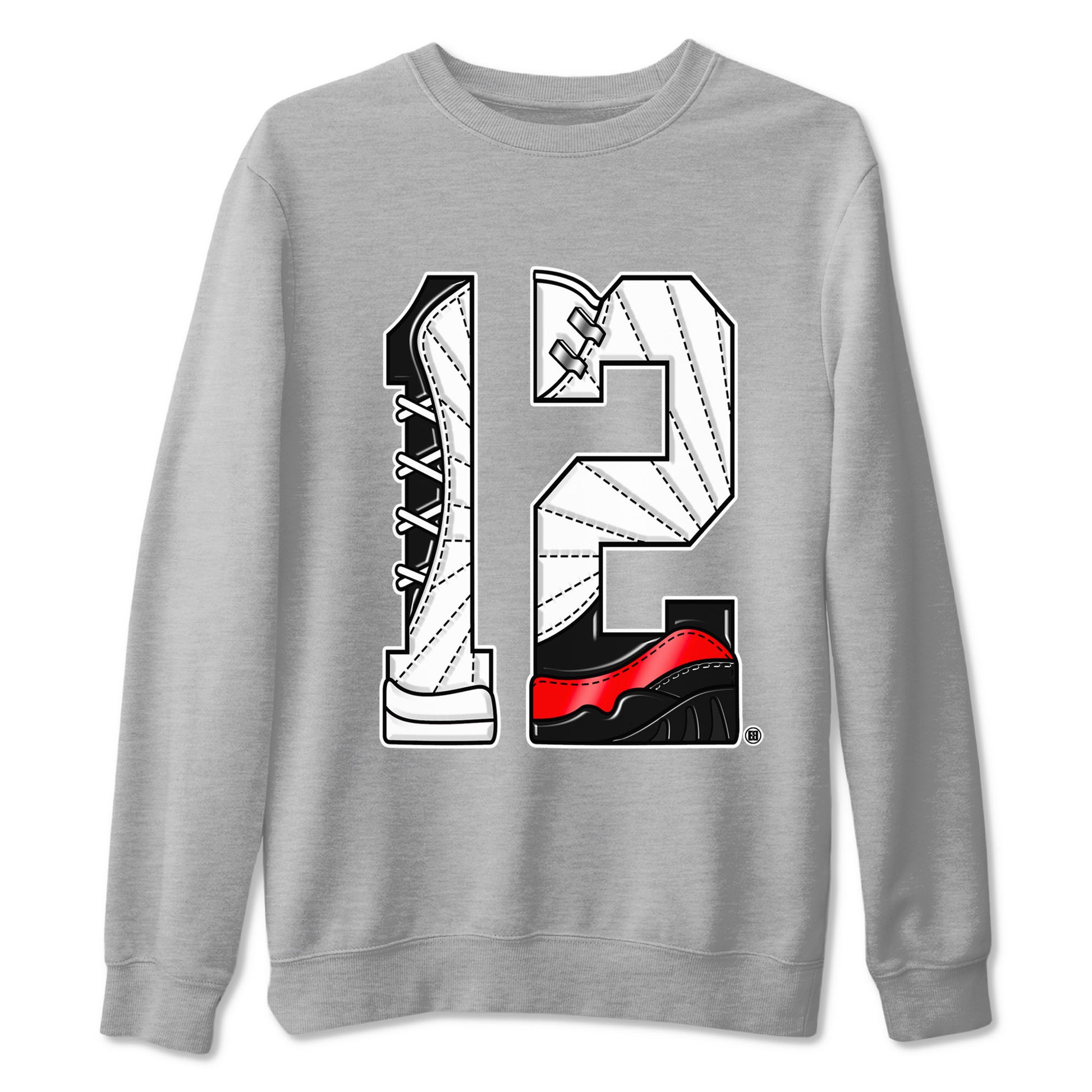 Air Jordan 12 Retro Taxi Flip shirts to match jordans Number 12 sneaker match tees 12s Red Taxi SNRT sneaker release Tees unisex cotton Heather Grey 2 crew neck shirt