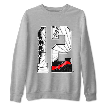 Air Jordan 12 Retro Taxi Flip shirts to match jordans Number 12 sneaker match tees 12s Red Taxi SNRT sneaker release Tees unisex cotton Heather Grey 2 crew neck shirt