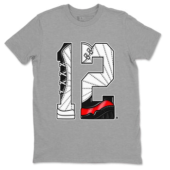 Air Jordan 12 Retro Taxi Flip shirts to match jordans Number 12 sneaker match tees 12s Red Taxi SNRT sneaker release Tees unisex cotton Heather Grey 2 crew neck shirt