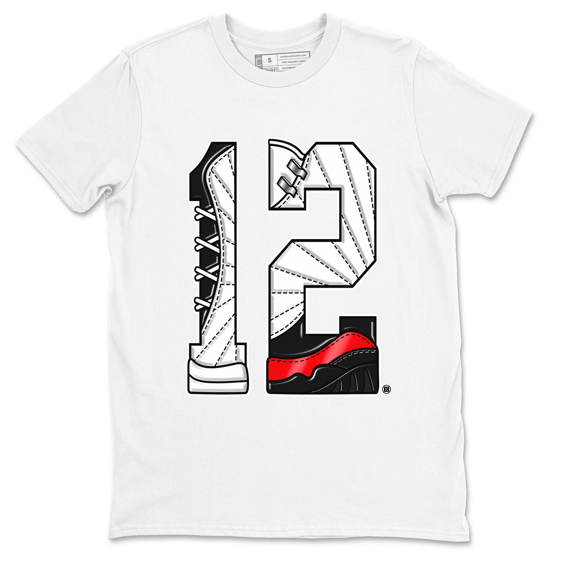 Air Jordan 12 Retro Taxi Flip shirts to match jordans Number 12 sneaker match tees 12s Red Taxi SNRT sneaker release Tees unisex cotton White 2 crew neck shirt
