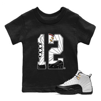 12s Taxi Sneaker match tees – Sneaker Tees To Match Air Jordan 12 Taxi Shoes – Number 12 Kids T-Shirt Black 1