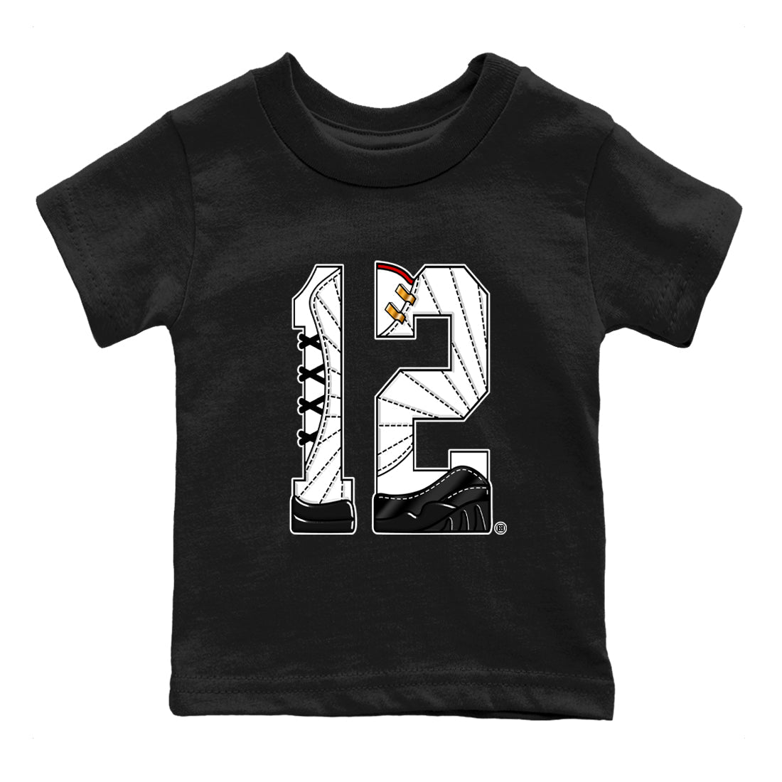 12s Taxi Sneaker match tees – Sneaker Tees To Match Air Jordan 12 Taxi Shoes – Number 12 Kids T-Shirt Black 2