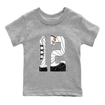 12s Taxi Sneaker match tees – Sneaker Tees To Match Air Jordan 12 Taxi Shoes – Number 12 Kids T-Shirt Heather Grey 2