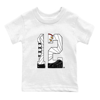 12s Taxi Sneaker match tees – Sneaker Tees To Match Air Jordan 12 Taxi Shoes – Number 12 Kids T-Shirt White 2