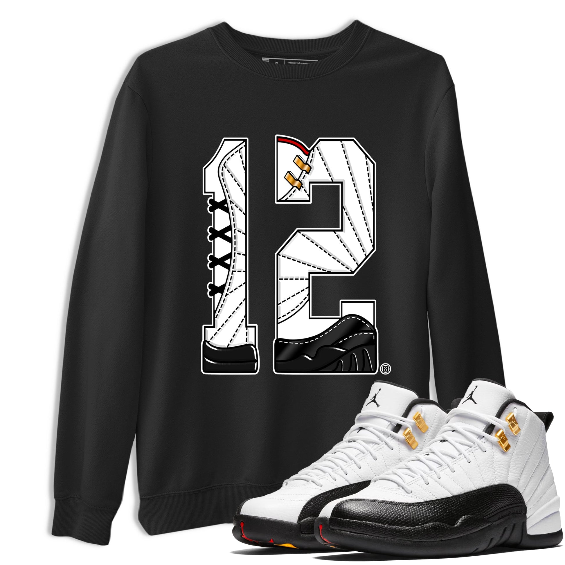 12s Taxi Sneaker match tees – Sneaker Tees To Match Air Jordan 12 Taxi Shoes – Number 12 Tee Black 1