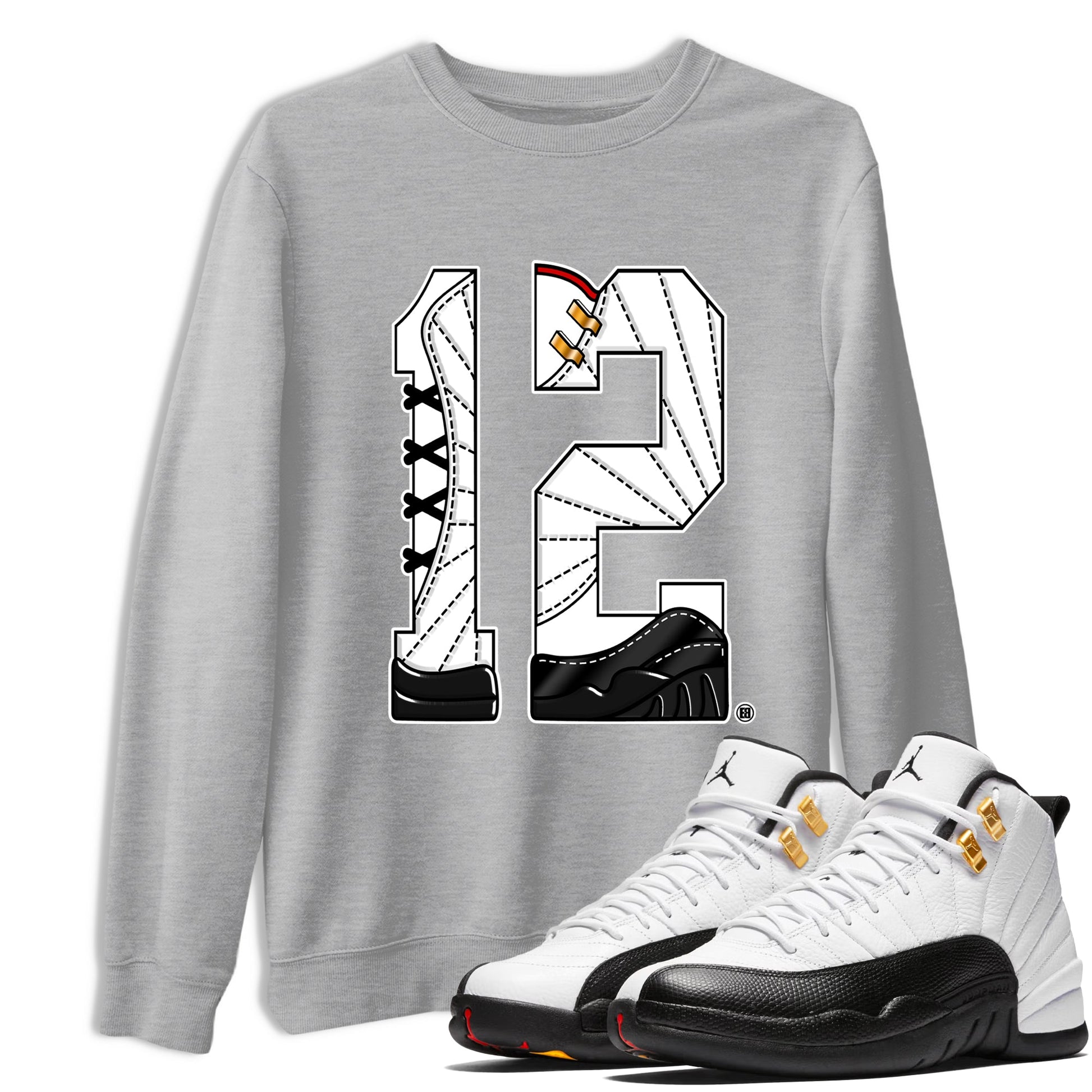 12s Taxi Sneaker match tees – Sneaker Tees To Match Air Jordan 12 Taxi Shoes – Number 12 Tee Heather Grey 1