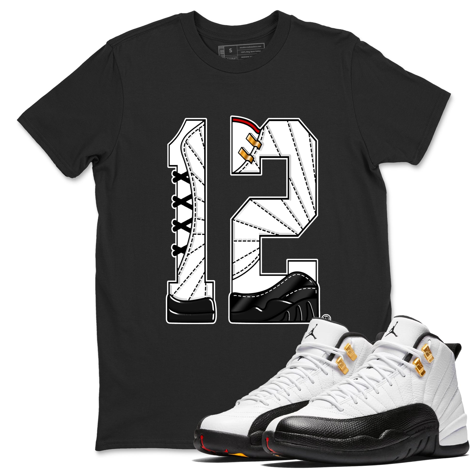 12s Taxi Sneaker match tees – Sneaker Tees To Match Air Jordan 12 Taxi Shoes – Number 12 Tee Black 1