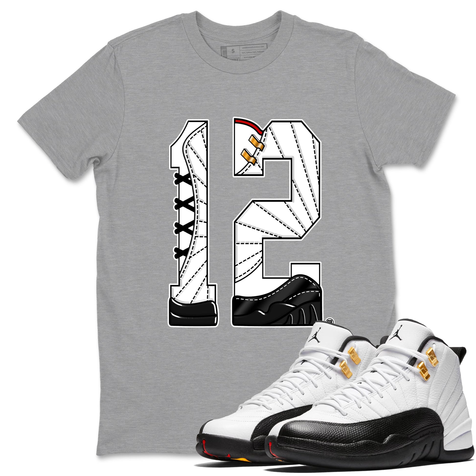 12s Taxi Sneaker match tees – Sneaker Tees To Match Air Jordan 12 Taxi Shoes – Number 12 Tee Heather Grey 1