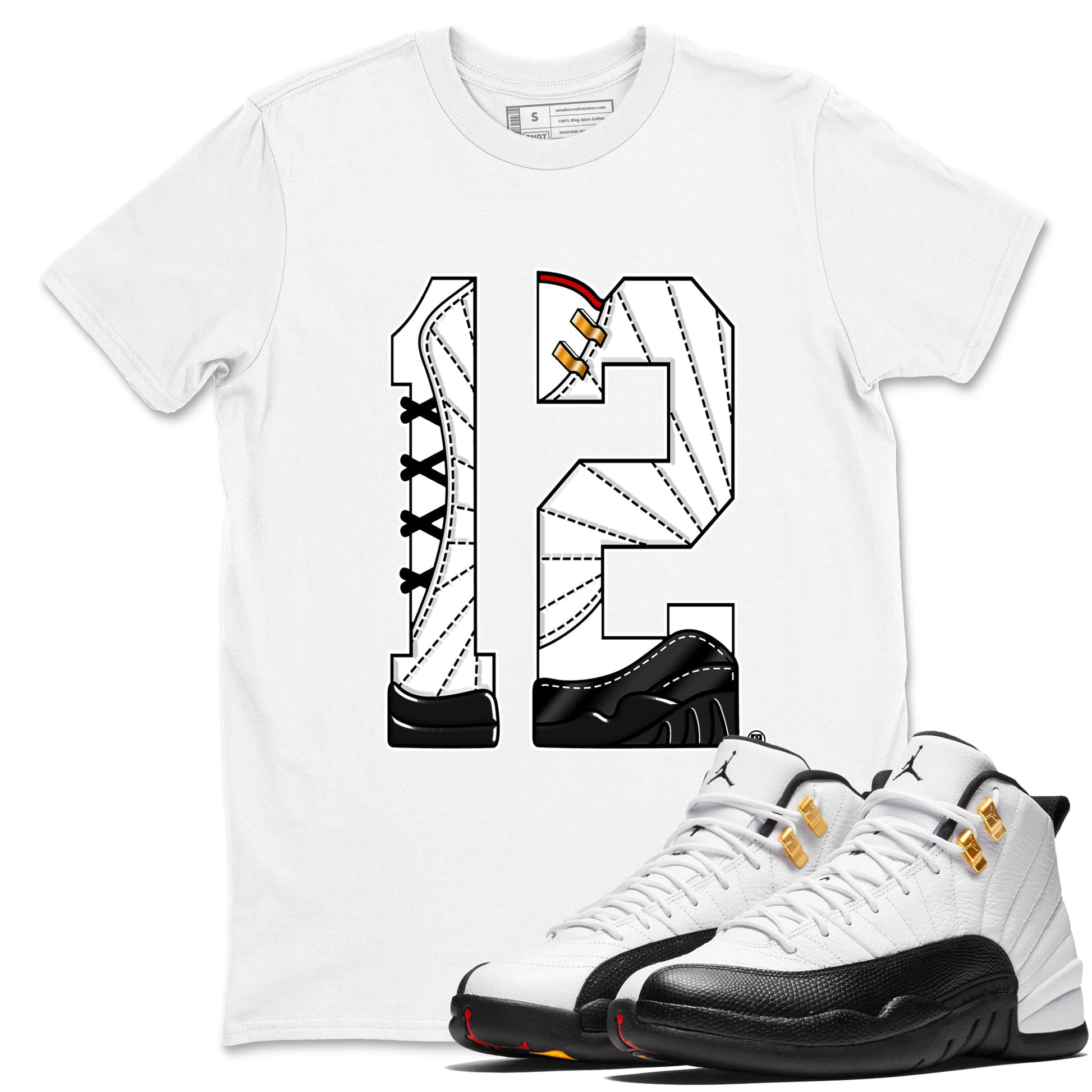12s Taxi Sneaker match tees – Sneaker Tees To Match Air Jordan 12 Taxi Shoes – Number 12 Tee White 1