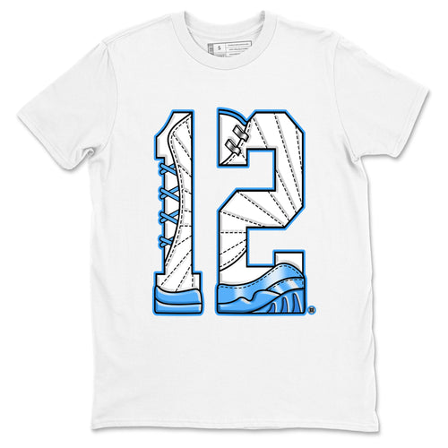 Number 12 sneaker match t-shirt styled to complete your fit with the Air Jordan 12 White and University Blue sneakers, shown in White 2.