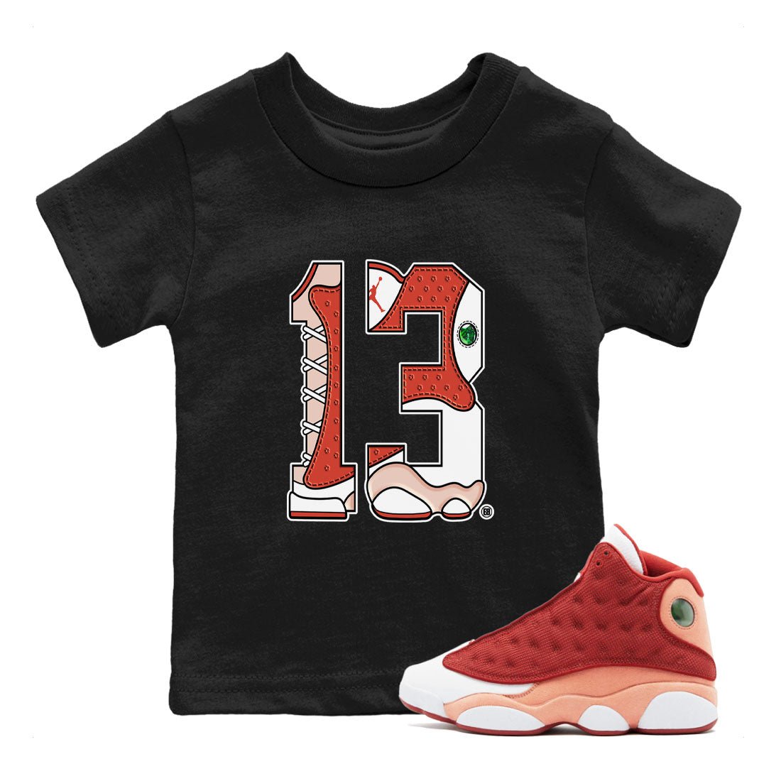 AJ13 Dune Red shirts to match jordans Number 13 sneaker match tees Air Jordan 13 Dune Red SNRT Sneaker Tees streetwear brand Baby and Youth Black 1 cotton tee