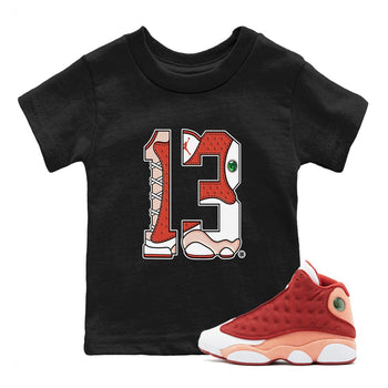 AJ13 Dune Red shirts to match jordans Number 13 sneaker match tees Air Jordan 13 Dune Red SNRT Sneaker Tees streetwear brand Baby and Youth Black 1 cotton tee