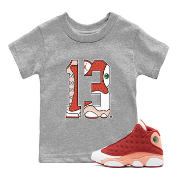 AJ13 Dune Red shirts to match jordans Number 13 sneaker match tees Air Jordan 13 Dune Red SNRT Sneaker Tees streetwear brand Baby and Youth Heather Grey 1 cotton tee