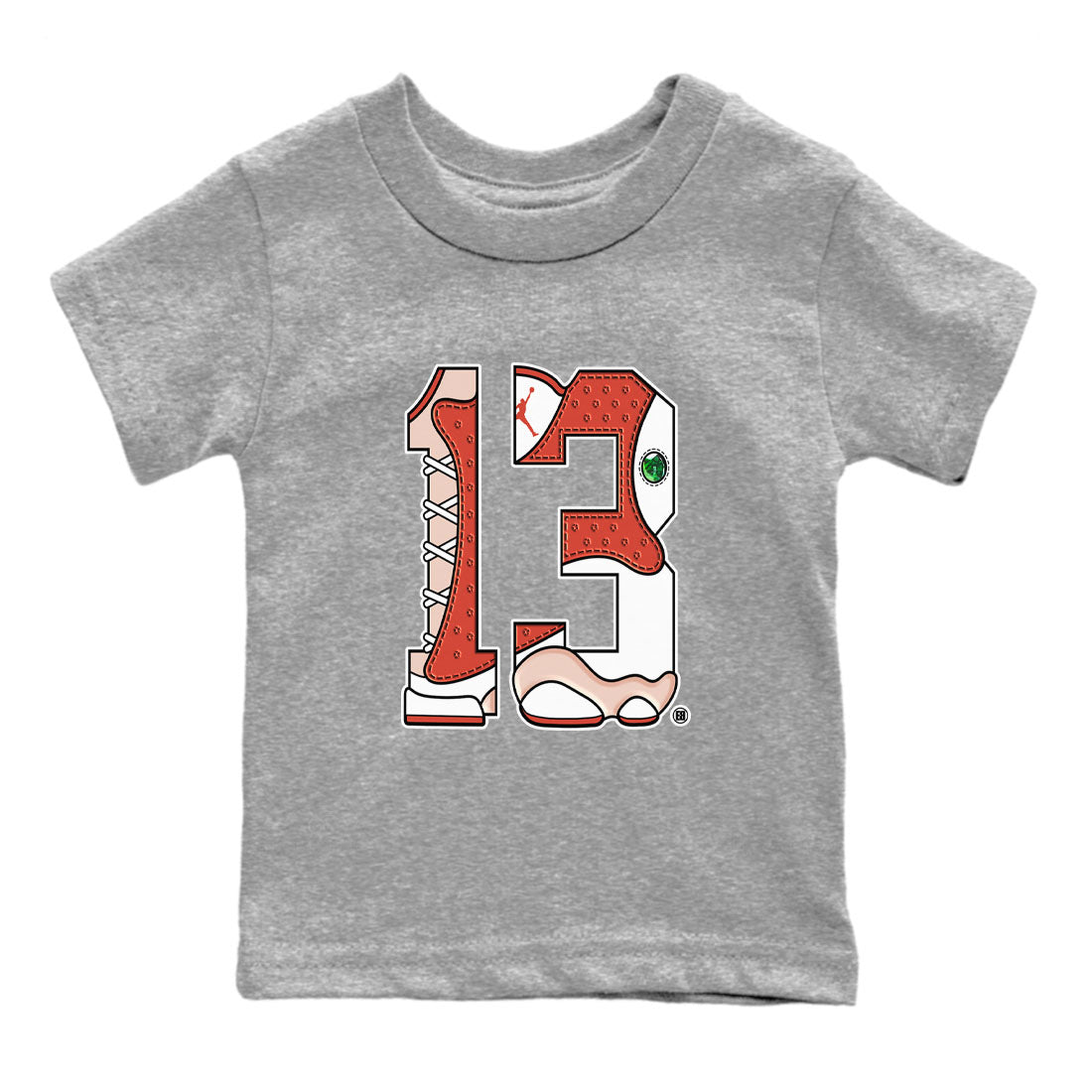 AJ13 Dune Red shirts to match jordans Number 13 sneaker match tees Air Jordan 13 Dune Red SNRT Sneaker Tees streetwear brand Baby and Youth Heather Grey 2 cotton tee