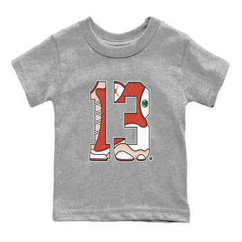 AJ13 Dune Red shirts to match jordans Number 13 sneaker match tees Air Jordan 13 Dune Red SNRT Sneaker Tees streetwear brand Baby and Youth Heather Grey 2 cotton tee