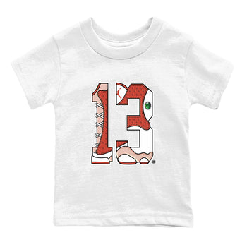 AJ13 Dune Red shirts to match jordans Number 13 sneaker match tees Air Jordan 13 Dune Red SNRT Sneaker Tees streetwear brand Baby and Youth White 2 cotton tee