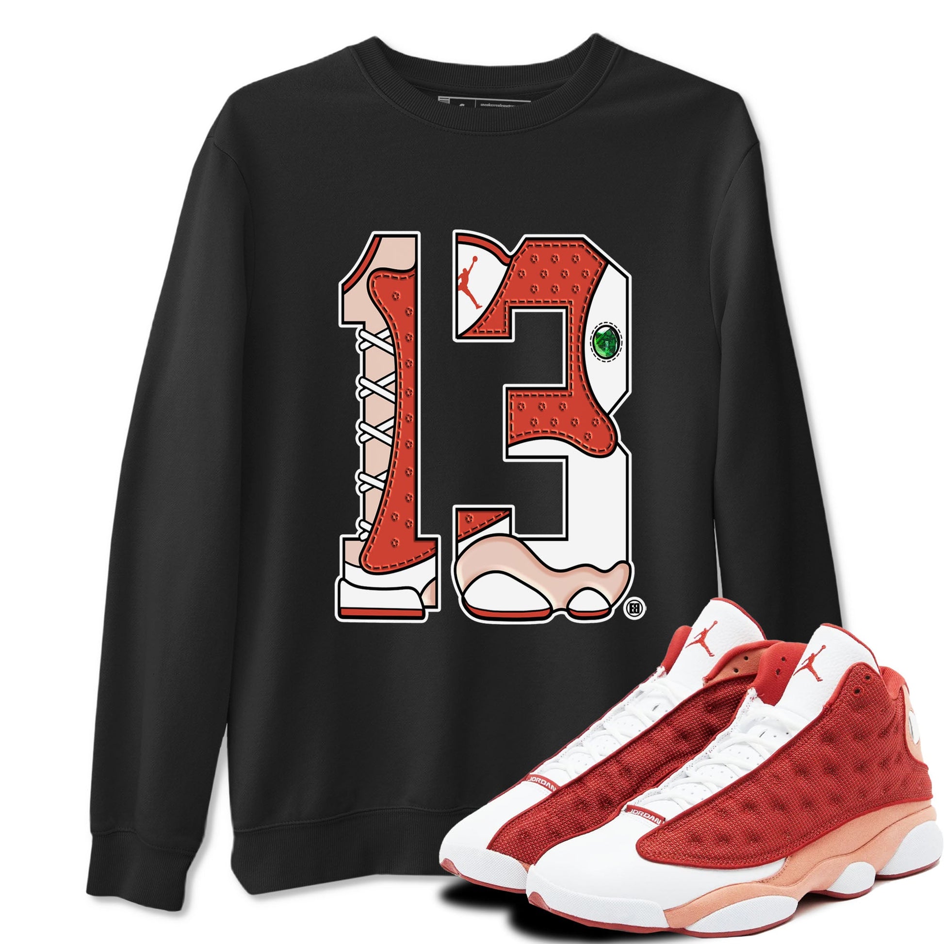 AJ13 Dune Red shirts to match jordans Number 13 sneaker match tees Air Jordan 13 Dune Red SNRT Sneaker Tees streetwear brand Black 1 unisex cotton tee