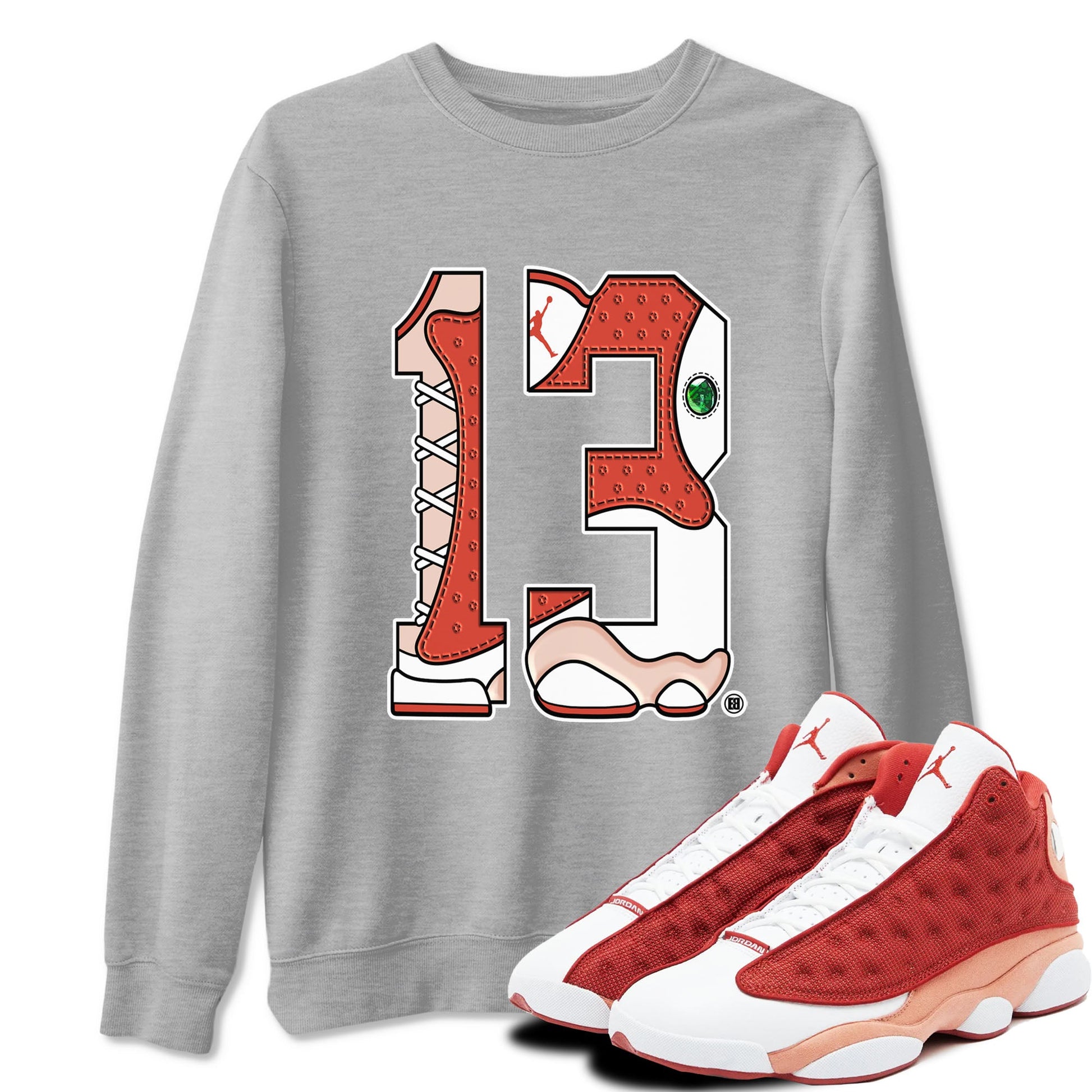 AJ13 Dune Red shirts to match jordans Number 13 sneaker match tees Air Jordan 13 Dune Red SNRT Sneaker Tees streetwear brand Heather Grey 1 unisex cotton tee