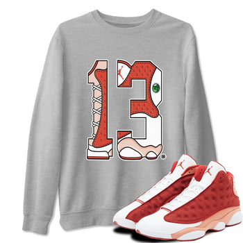 AJ13 Dune Red shirts to match jordans Number 13 sneaker match tees Air Jordan 13 Dune Red SNRT Sneaker Tees streetwear brand Heather Grey 1 unisex cotton tee