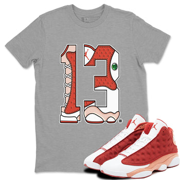 AJ13 Dune Red shirts to match jordans Number 13 sneaker match tees Air Jordan 13 Dune Red SNRT Sneaker Tees streetwear brand Heather Grey 1 unisex cotton tee