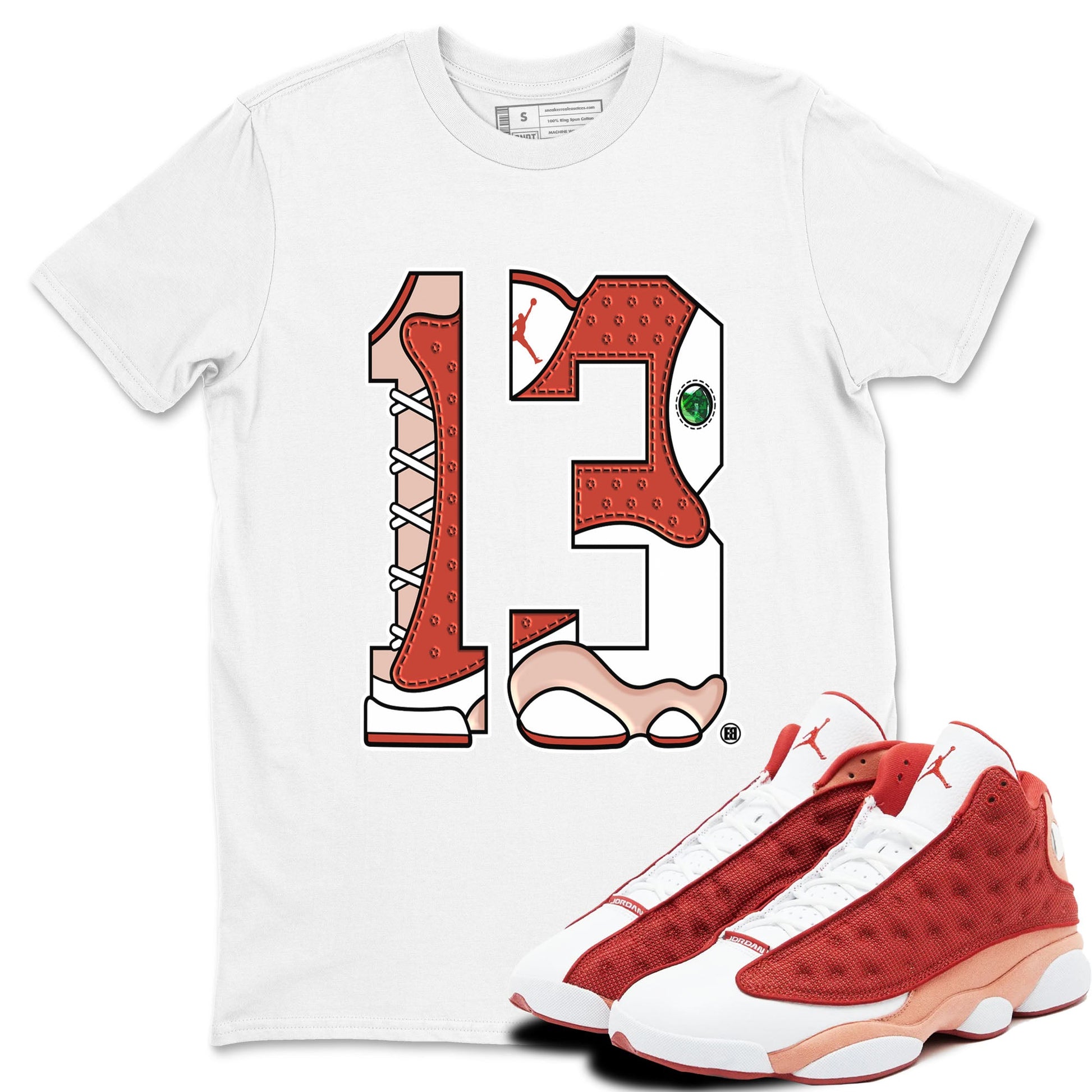AJ13 Dune Red shirts to match jordans Number 13 sneaker match tees Air Jordan 13 Dune Red SNRT Sneaker Tees streetwear brand White 1 unisex cotton tee
