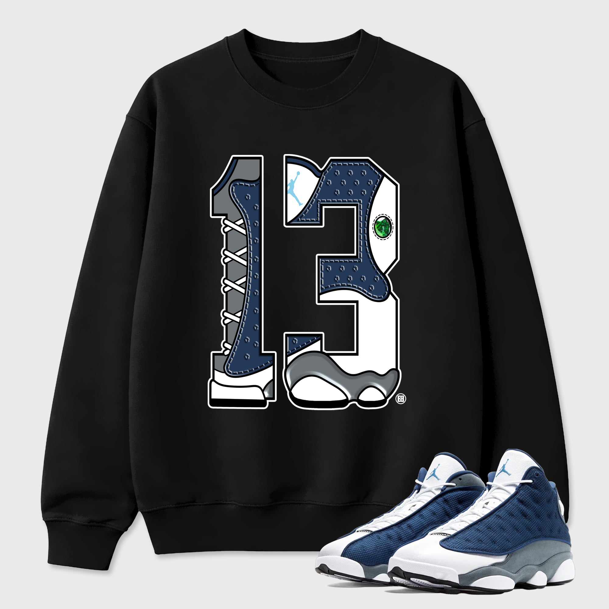 Number 13 Graphic T-Shirt featuring original streetwear artwork designed to match the Air Jordan 13 Flint. Black 1 Graphic Tee.
