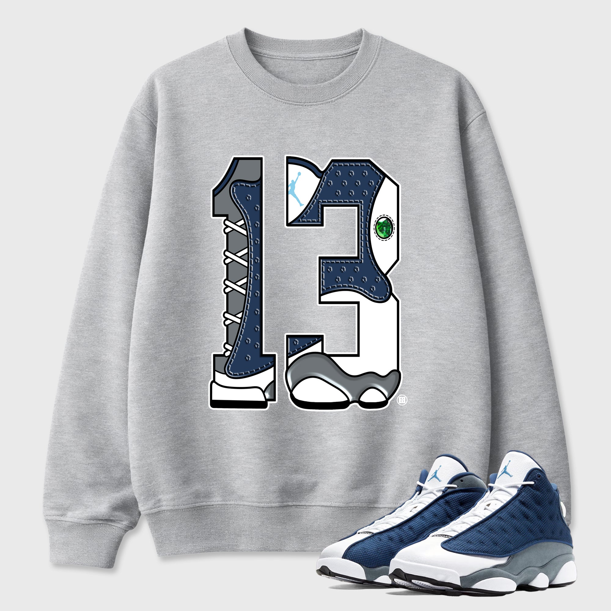 Number 13 Graphic T-Shirt featuring original streetwear artwork designed to match the Air Jordan 13 Flint. Heather Grey 1 Graphic Tee.