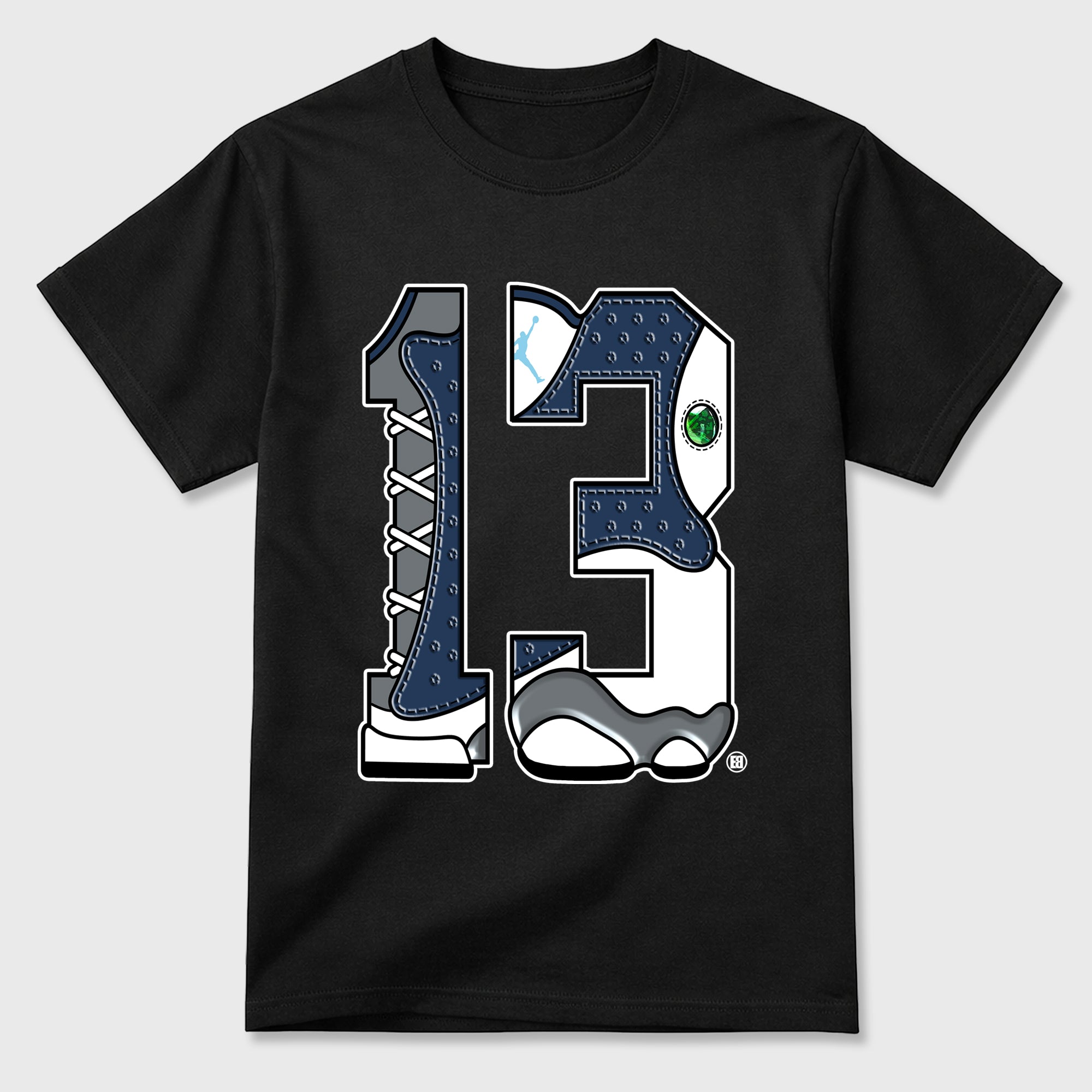 Number 13 Graphic T-Shirt featuring original streetwear artwork designed to match the Air Jordan 13 Flint. Black 2 Graphic T-Shirt.