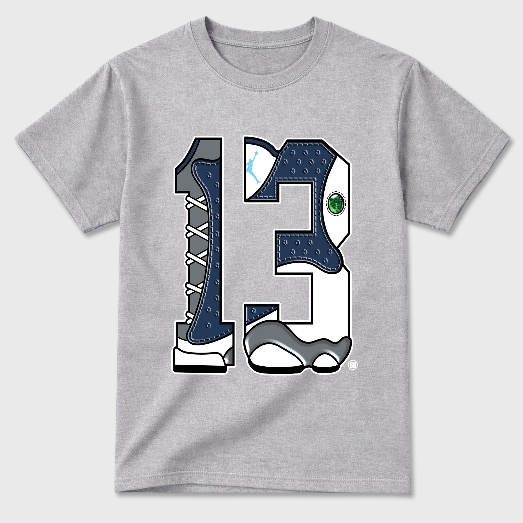 Number 13 Graphic T-Shirt featuring original streetwear artwork designed to match the Air Jordan 13 Flint. Heather Grey 2 Graphic T-Shirt.
