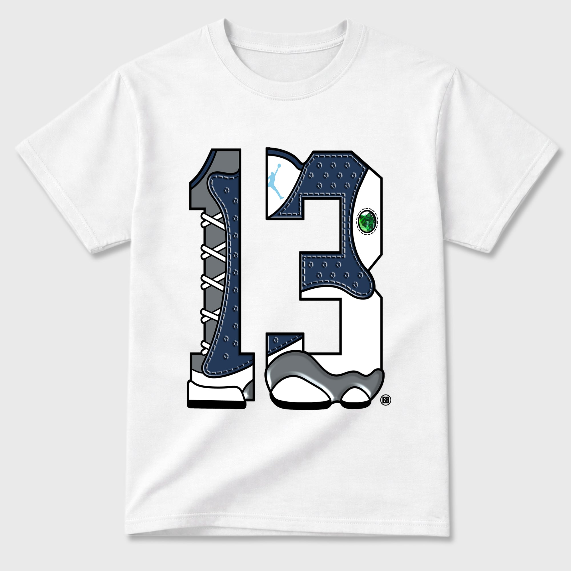 Number 13 Graphic T-Shirt featuring original streetwear artwork designed to match the Air Jordan 13 Flint. White 2 Graphic T-Shirt.