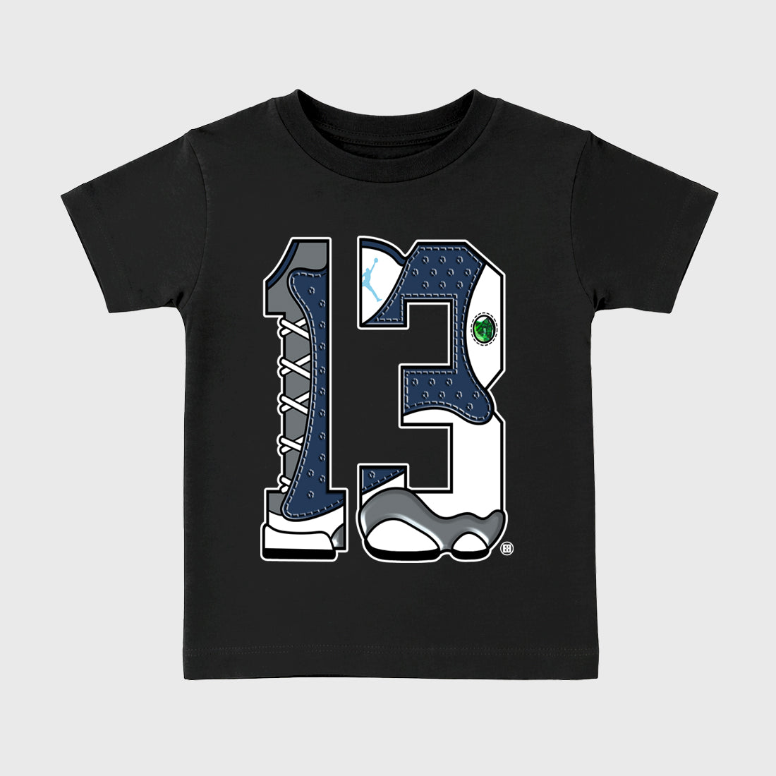 Number 13 Baby & Kids Graphic T-Shirt featuring original artwork designed to match the Air Jordan 13 Flint. Black 2 Kids Graphic Tee.