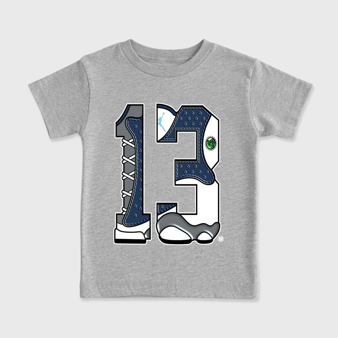 Number 13 Baby & Kids Graphic T-Shirt featuring original artwork designed to match the Air Jordan 13 Flint. Heather Grey 2 Kids Graphic Tee.