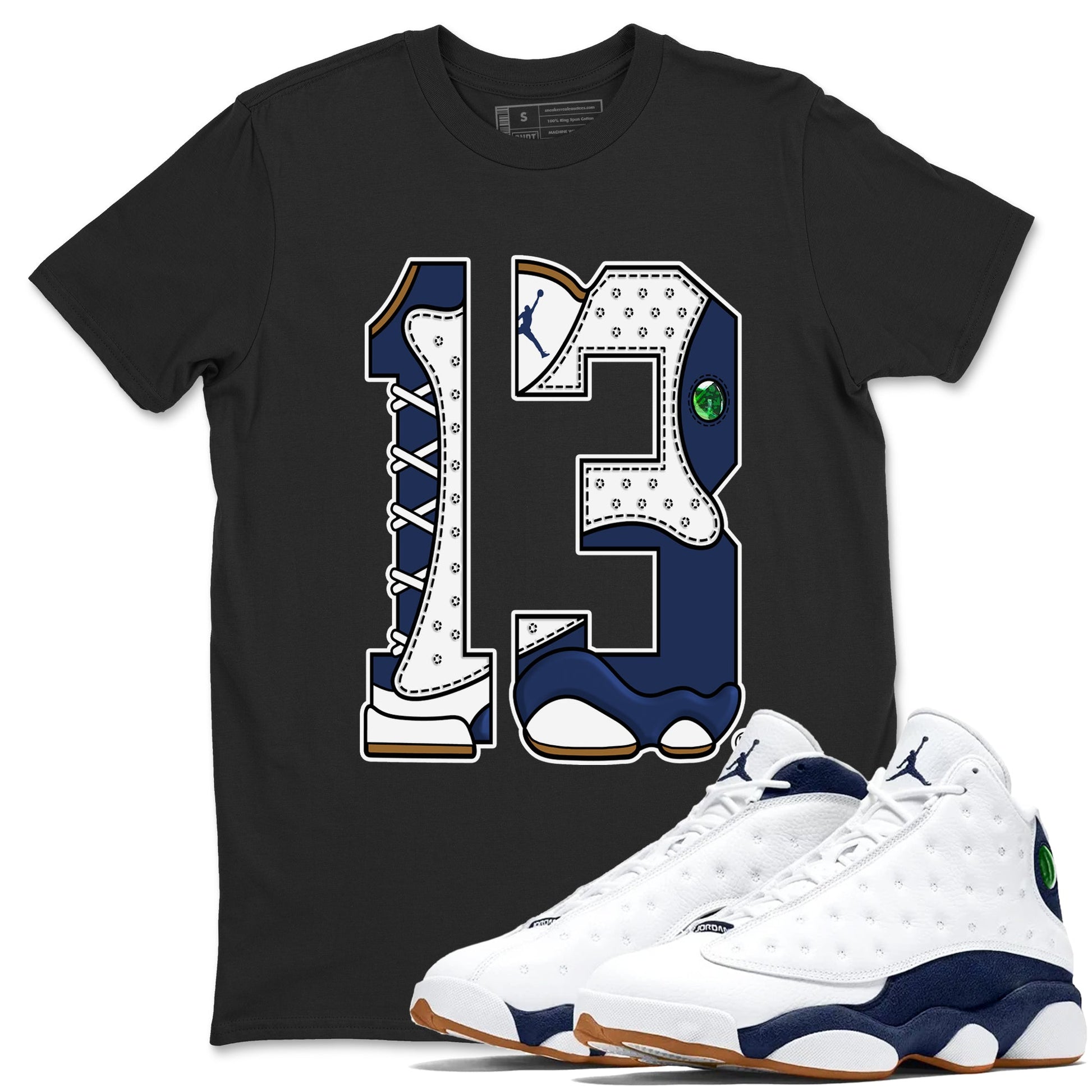 13s Midnight Navy shirts to match jordans Number 13 sneaker match tees Air Jordan 13 Midnight Navy SNRT Sneaker Release Tees unisex cotton Black 1 crew neck shirts