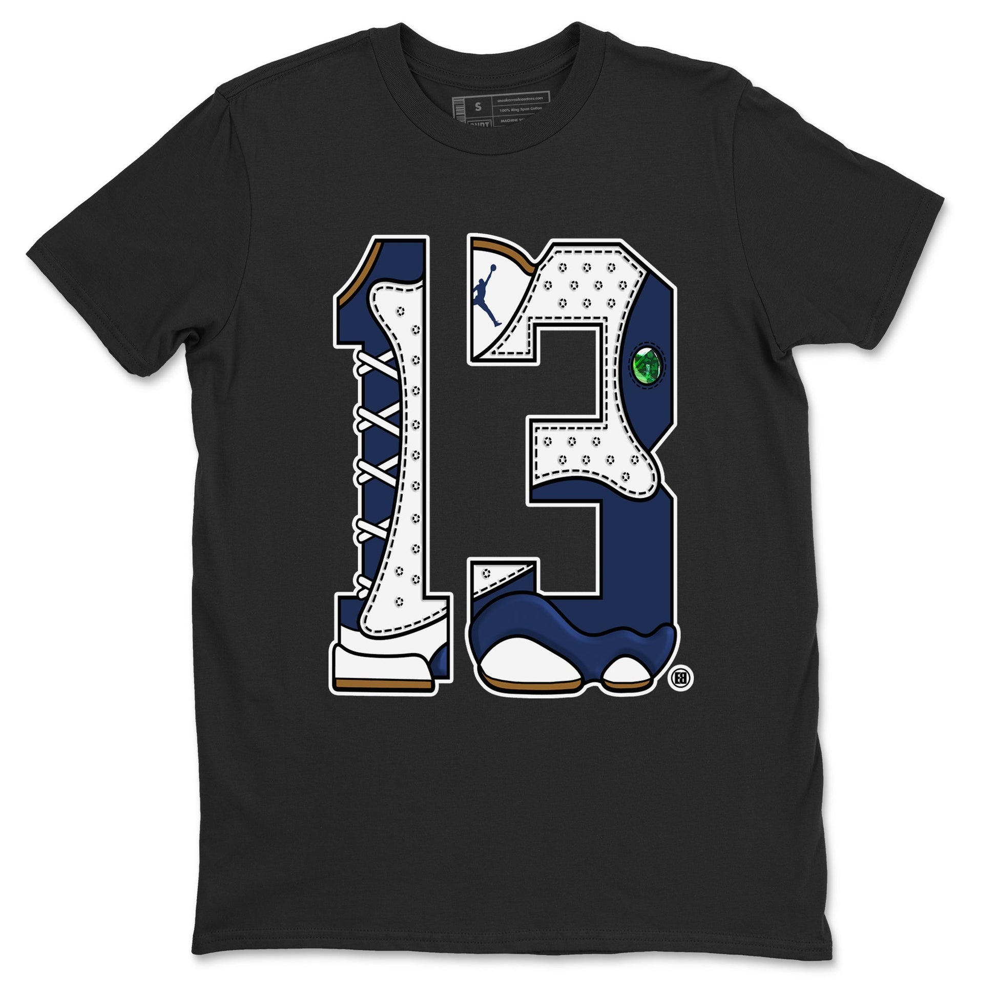 13s Midnight Navy shirts to match jordans Number 13 sneaker match tees Air Jordan 13 Midnight Navy SNRT Sneaker Release Tees unisex cotton Black 2 crew neck shirts