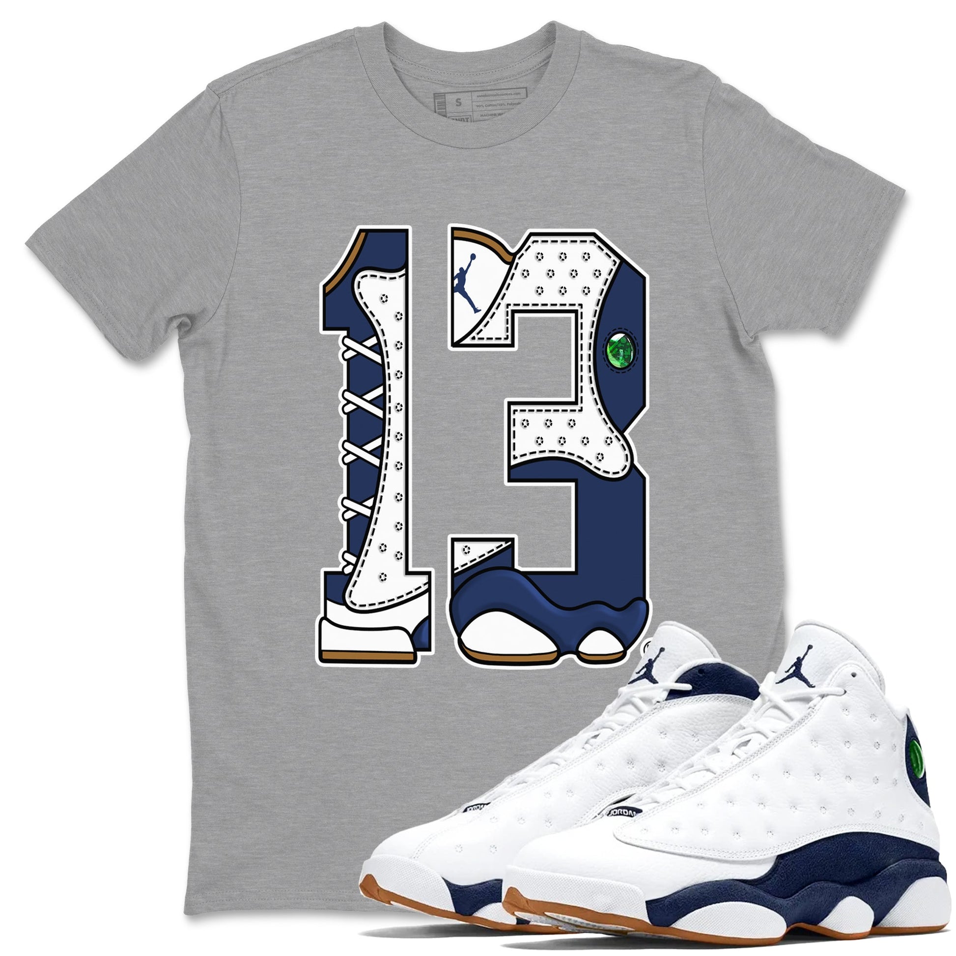 13s Midnight Navy shirts to match jordans Number 13 sneaker match tees Air Jordan 13 Midnight Navy SNRT Sneaker Release Tees unisex cotton Heather Grey 1 crew neck shirts