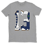 13s Midnight Navy shirts to match jordans Number 13 sneaker match tees Air Jordan 13 Midnight Navy SNRT Sneaker Release Tees unisex cotton Heather Grey 2 crew neck shirts