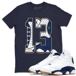 13s Midnight Navy shirts to match jordans Number 13 sneaker match tees Air Jordan 13 Midnight Navy SNRT Sneaker Release Tees unisex cotton Navy 1 crew neck shirts