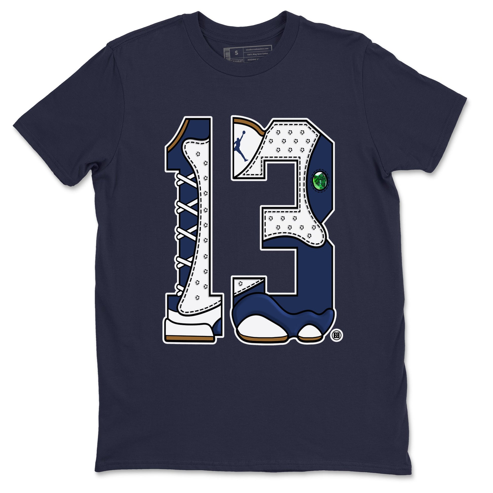 13s Midnight Navy shirts to match jordans Number 13 sneaker match tees Air Jordan 13 Midnight Navy SNRT Sneaker Release Tees unisex cotton Navy 2 crew neck shirts