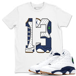 13s Midnight Navy shirts to match jordans Number 13 sneaker match tees Air Jordan 13 Midnight Navy SNRT Sneaker Release Tees unisex cotton White 1 crew neck shirts